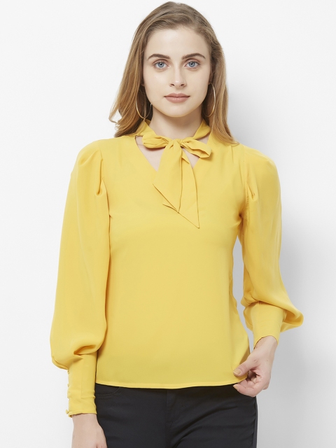 

bebe Women Mustard Yellow Solid Top