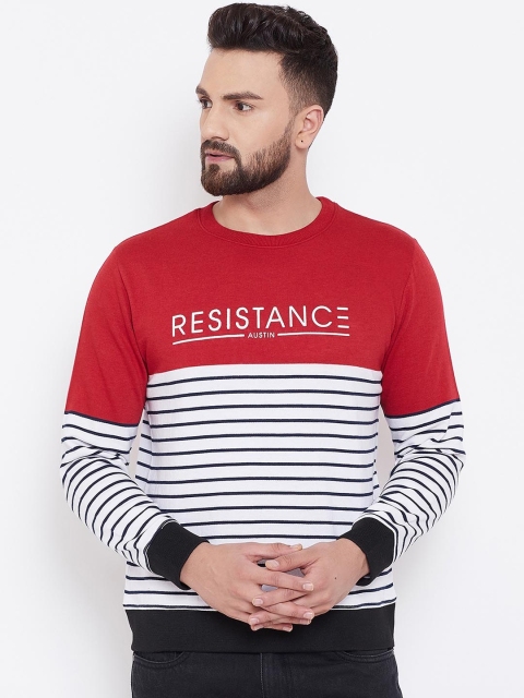 

Austin wood Men Red & Black Striped Sweatshirt