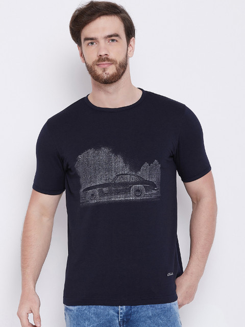

Adobe Men Navy Blue Printed Round Neck T-shirt