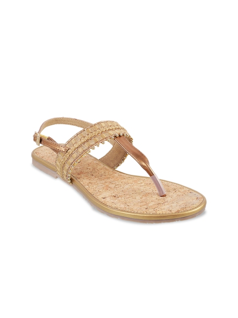 

Metro Women Gold-Toned Embellished T-Strap Flats