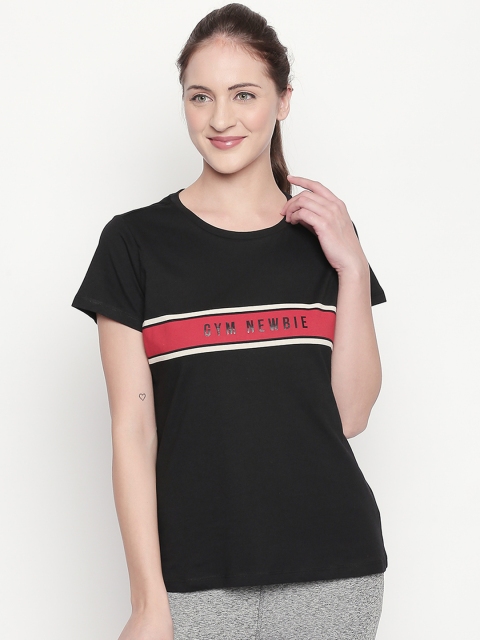 

Ajile by Pantaloons Women Black Printed Round Neck Pure Cotton T-shirt