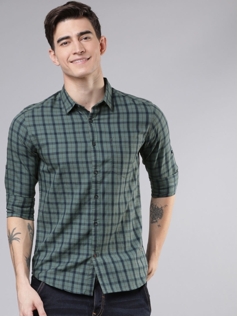 

Ecko Unltd Men Green & Navy Blue Slim Fit Checked Casual Shirt