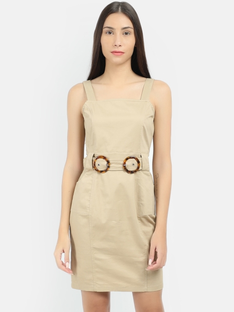

COVER STORY Women Beige Solid Sheath Dress