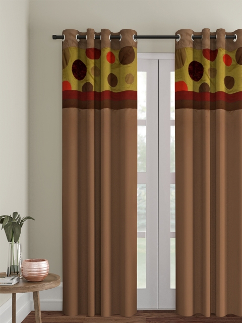 

eyda Brown & Yellow Printed Single Room Darkening Long Door Curtain