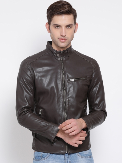 

Justanned Men Brown Solid Biker Jacket