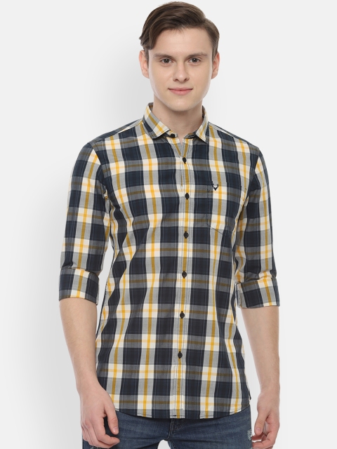 

Solly Jeans Co. Men Grey & Yellow Regular Fit Checked Casual Shirt