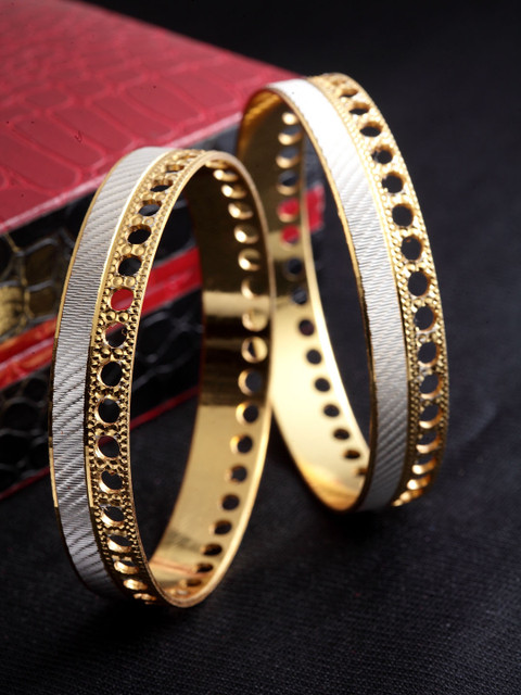 

PANASH Set of 2 Gold-Toned Rhodium-Plated Handcrafted Bangles