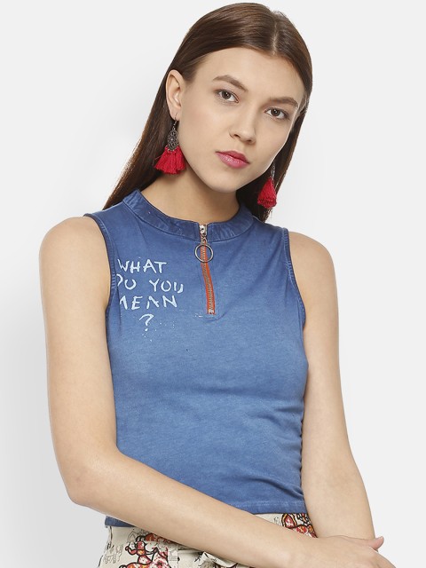 

People Women Blue Printed Top