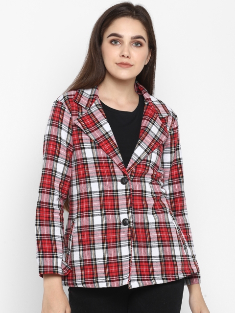 

Color Cocktail Women White & Red Checked Lightweight Tailored Jacket