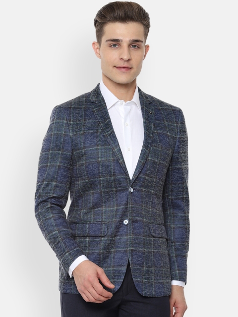 

Van Heusen Men Navy Blue & Grey Checked Single-Breasted Blazers