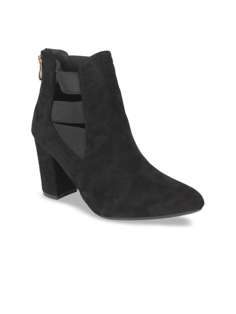 

Flat n Heels Women Black Solid Suede Block Heeled Boots
