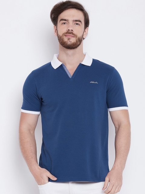 

Adobe Men Blue & White Solid Polo Collar T-shirt