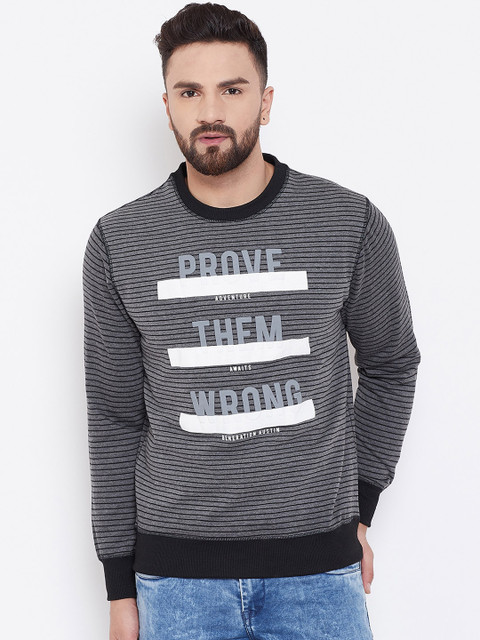 

Austin wood Men Grey & Black Striped Sweatshirt