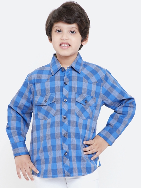 

KIDKLO Boys Blue & Grey Regular Fit Checked Casual Shirt