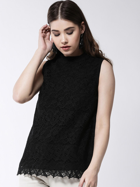 

MAGRE Women Black Self Design Top