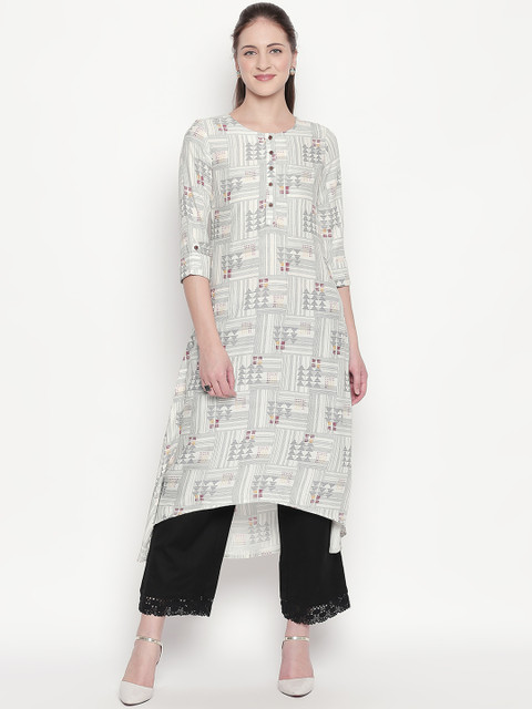 

RANGMANCH BY PANTALOONS Women Off-White Printed A-Line Kurta