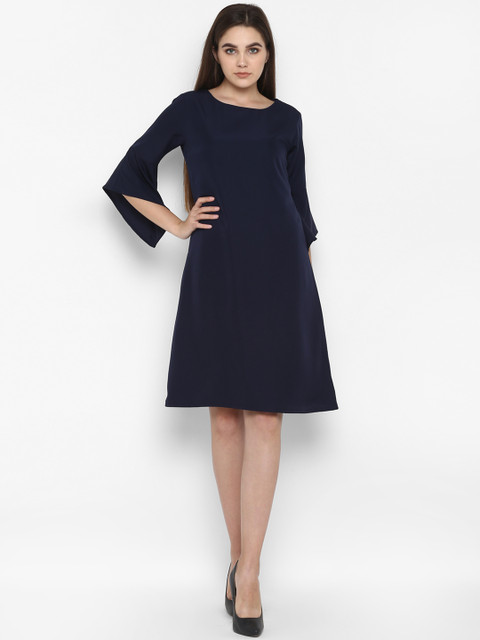 

Color Cocktail Women Navy Blue Solid A-Line Dress