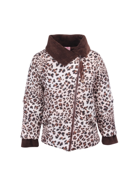 

CUTECUMBER Girls Off-White & Brown Animal Printed Padded Jacket