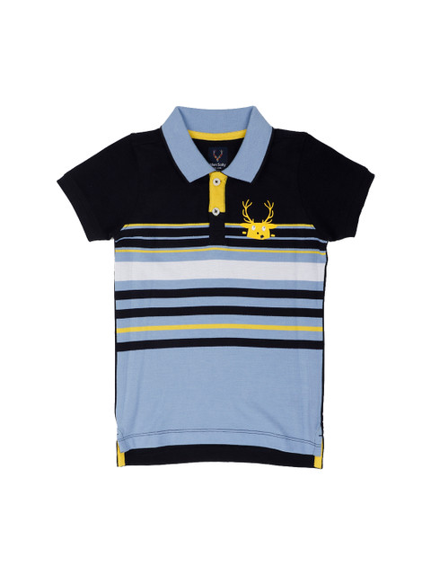 

Allen Solly Junior Boys Navy Blue Striped Polo Collar T-shirt