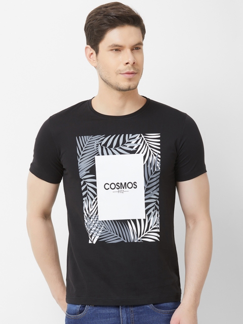 

FiTZ Men Black & White Slim-Fit Printed Round Neck T-shirt