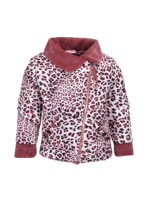

CUTECUMBER Girls Pink & Black Animal Printed Padded Jacket