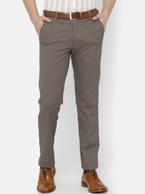 

Double Two Men Brown Comfort Regular Fit Self Design Formal Trousers