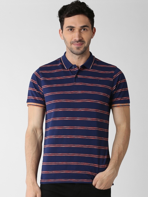 

Peter England Casuals Men Navy Blue & Peach-Coloured Striped Polo Collar T-shirt