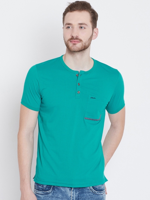 

Adobe Men Turquoise Blue Solid Henley Neck T-shirt