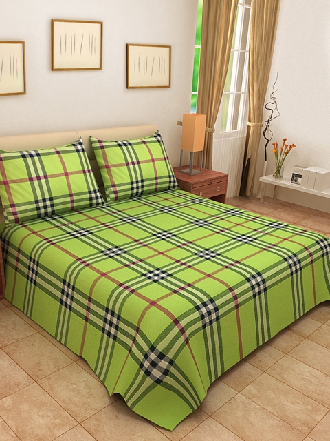 

KLOTTHE Green & Blue Jacquard Woven Design Double Bed Cover With 2 Pillow Covers