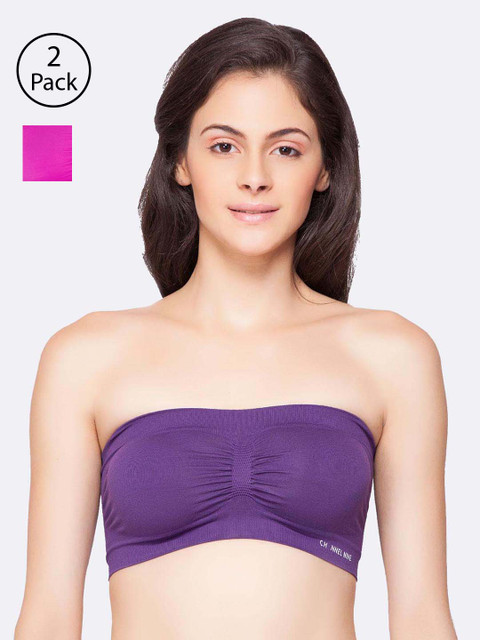 

C9 AIRWEAR Pack of 2 Purple & Fuchsia Pink Solid Non Padded Bandeau Bra P2301Ppl_P2311Fus