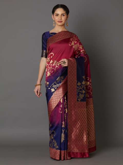

Mitera Red & Navy Blue Silk Blend Woven Design Kanjeevaram Saree