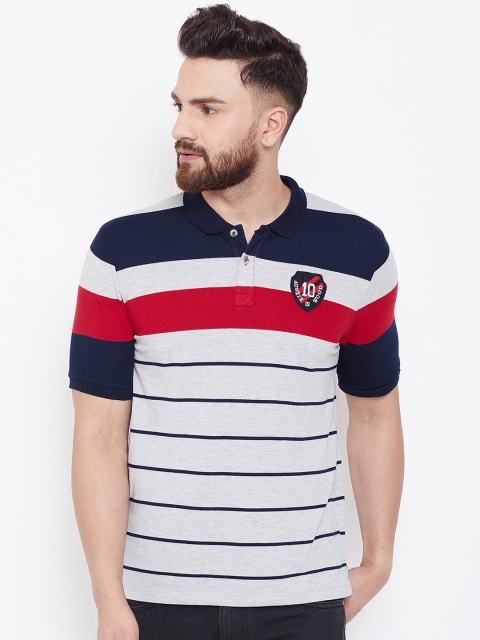 

Austin wood Men White Striped Polo Collar T-shirt