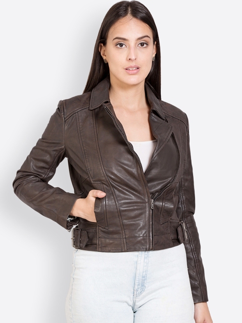 

Justanned Women Brown Solid Leather Jacket