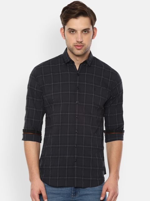 

V Dot Men Charcoal Grey Slim Fit Checked Casual Shirt