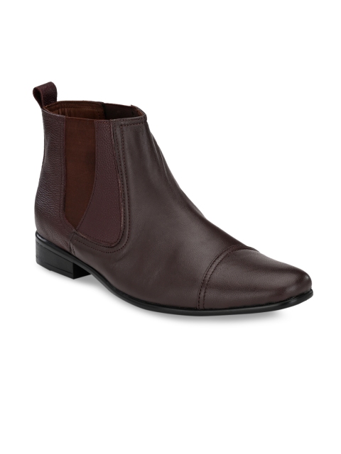 

San Frissco Men Brown Solid Leather High-Top Chelsea Boots
