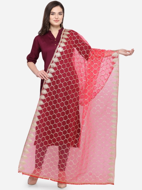 

Satrani Pink & Silver-Coloured Embroidered Gotta Patti Dupatta