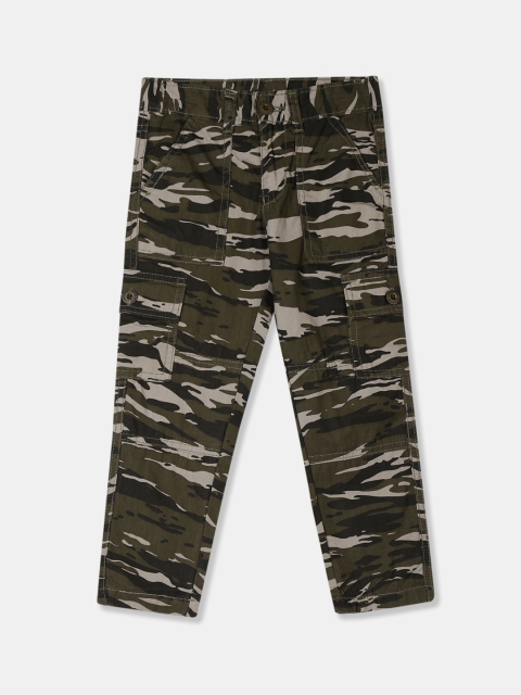 

Cherokee Boys Olive Green Regular Fit Printed Cargos