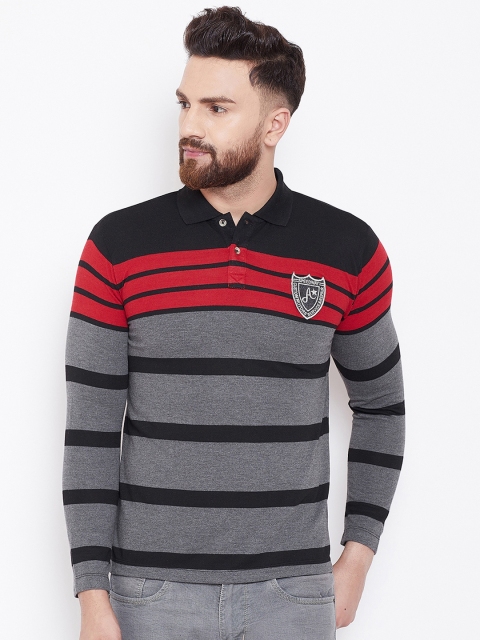 

Austin wood Men Charcoal Striped Polo Collar T-shirt