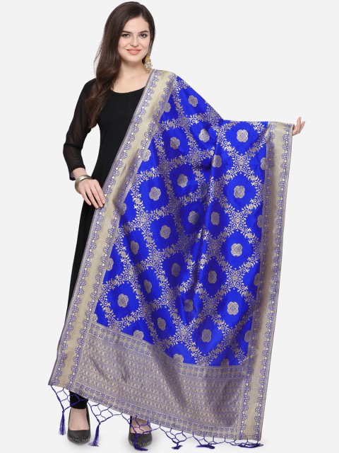 

Satrani Blue & Gold-Coloured Woven Design Jacquard Banarasi Dupatta