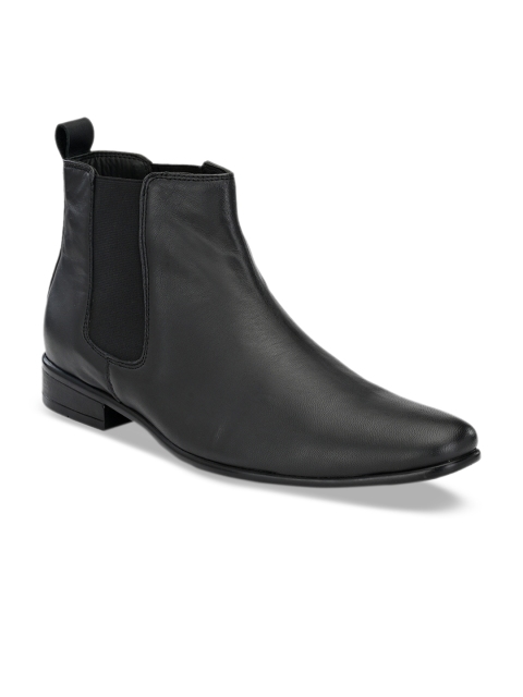 

San Frissco Men Black Solid Leather High-Top Chelsea Flat Boots