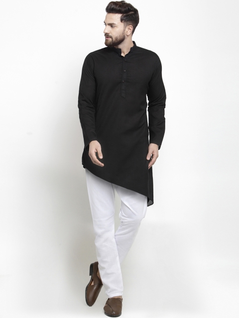 

TREEMODA Men Black & White Solid Linen Kurta with Pyjamas