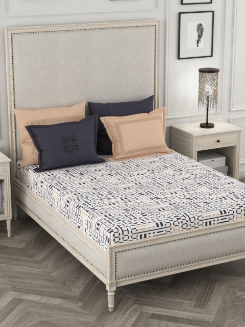 

Trident Blue & White Abstract 300 TC Cotton 1 King Bedsheet with 4 Pillow Covers