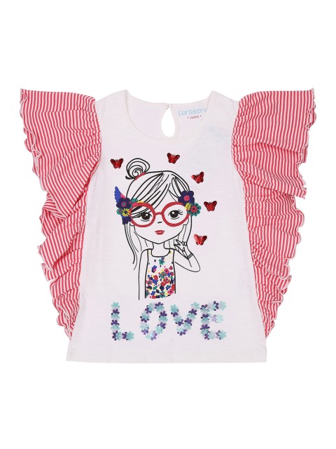 

Pantaloons Junior Girls White & Red Printed Top