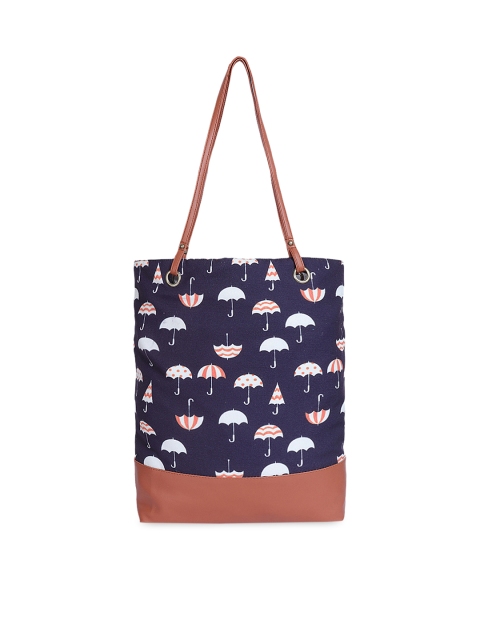 

Lychee bags Navy Blue & Brown Printed Tote Bag