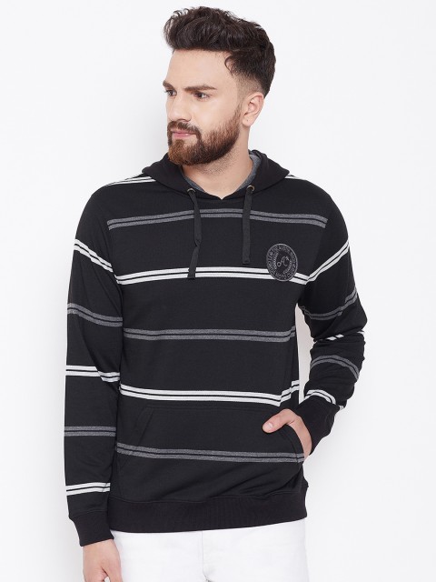 

Austin wood Men Black Striped Hooded Sweatshirt