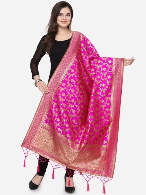 

Satrani Magenta & Gold-Toned Woven Jacquard Banarasi Dupatta