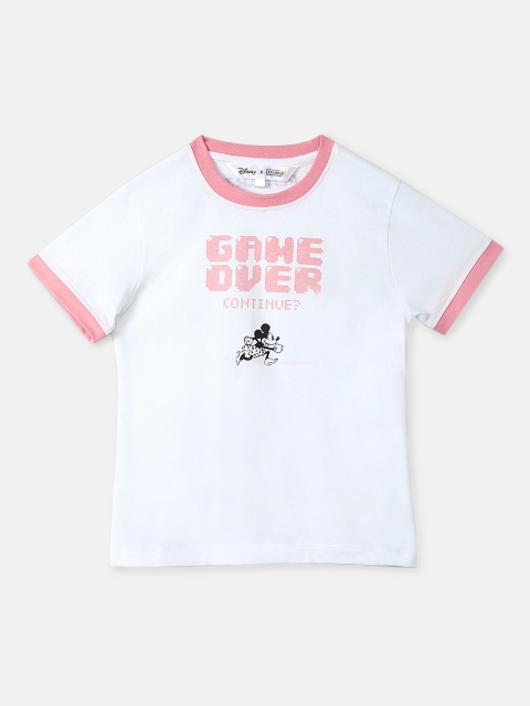 

DISNEY X ZILINGO Girls White Printed Round Neck T-shirt