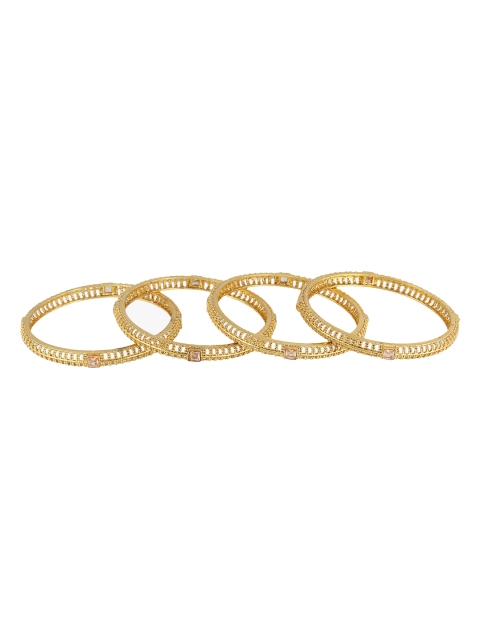 

Adwitiya Set of 4 White Stone-Studded Gold-Plated Handcrafted Bangles