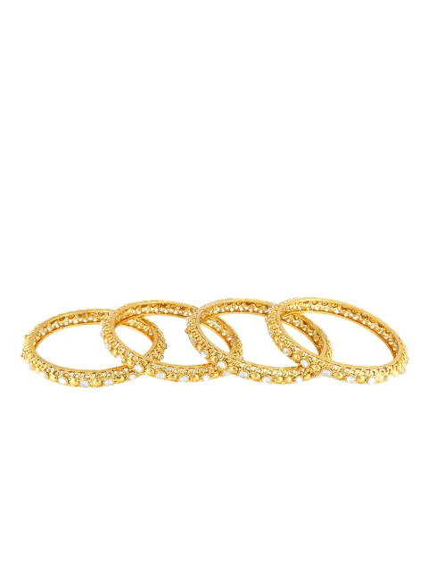 

Adwitiya Set of 4 White Stone-Studded Handcrafted Gold-Plated Bangles