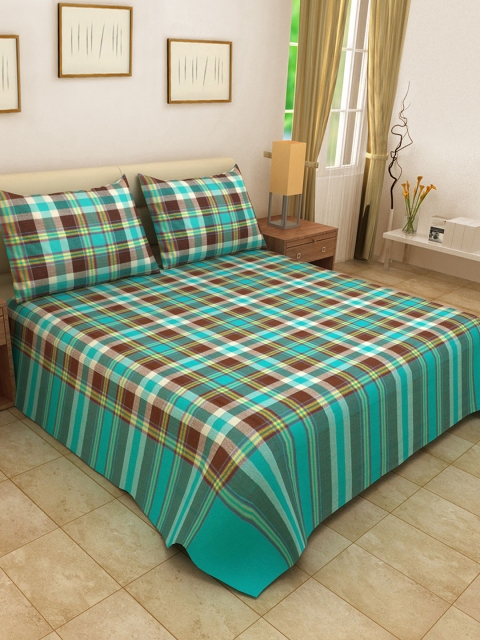 

KLOTTHE Blue & Green Jacquard Woven Design Double Bed Cover With 2 Pillow Covers